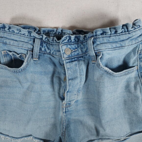 Hollister Mom Shorts W29 9 Ultra High Rise Paperbag Waist Button Fly Blue Denim - Picture 14 of 15